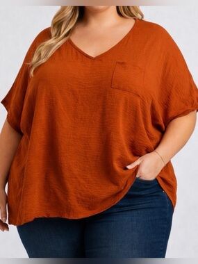 Freckled Poppy Blouse Plus Size 2XL Oversized Burnt Orange Dolman Sleeve(A555)